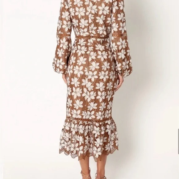 Floral Lace Maxi Dress in Brown and White - Picture 5 of 9